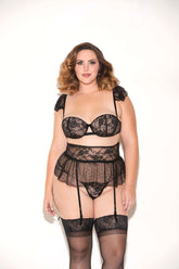 3 Pc Floral Lace Bra, Garter Belt & Panty Set - GL34036X by Glitter